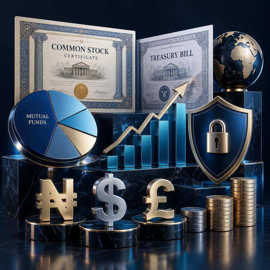 Embossed investment product icon cluster